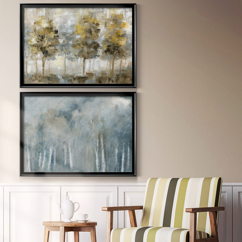 Toile encadrée de qualité supérieure Linen Trees, H 18,5 po x l 49 po x P 1,5 po, Noir, Blanc