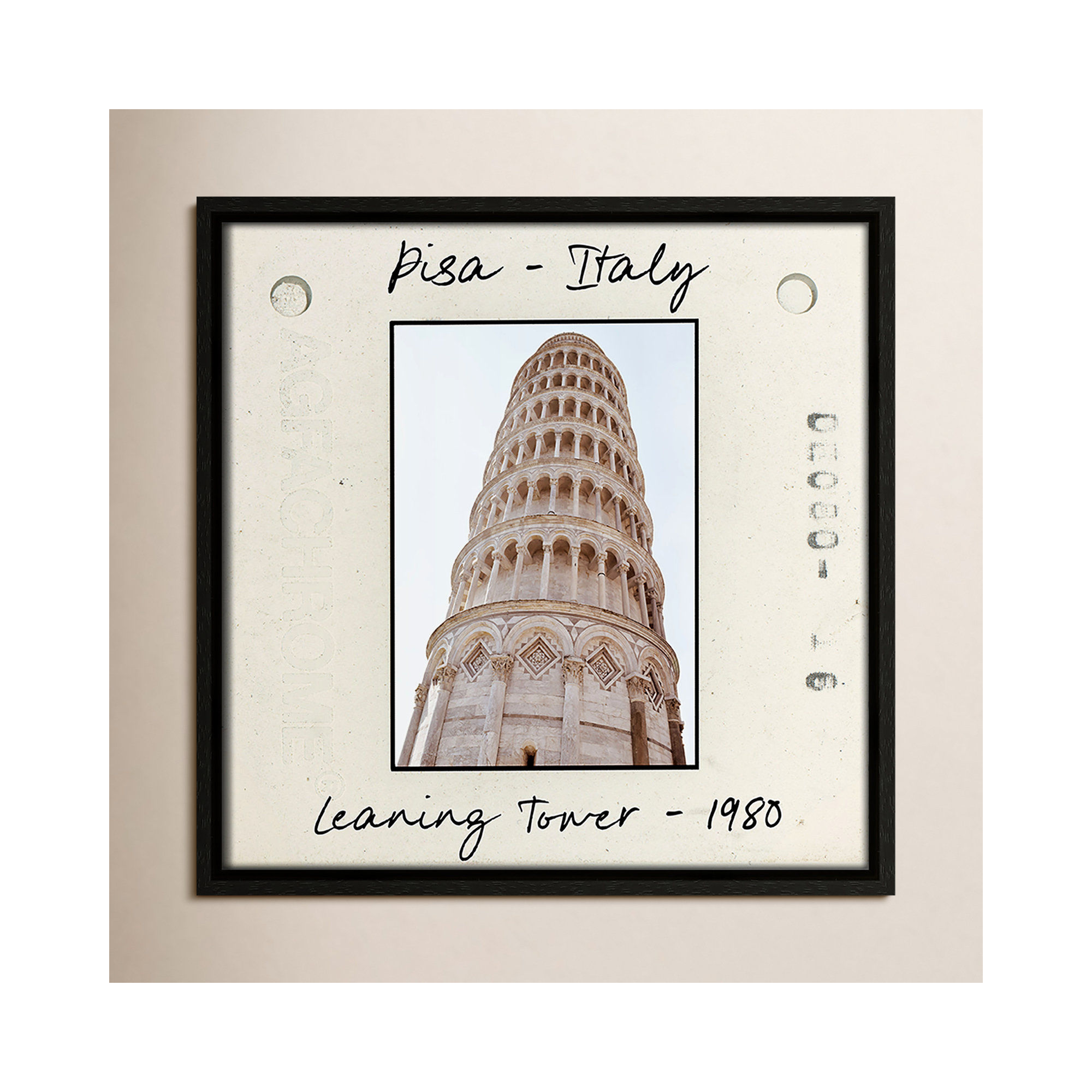 Pisa, Italy - Leaning Tower Print by Natalie Carpentieri, 13.5" H x 13.5" W x 2" D, Espresso Floater Framed Canvas