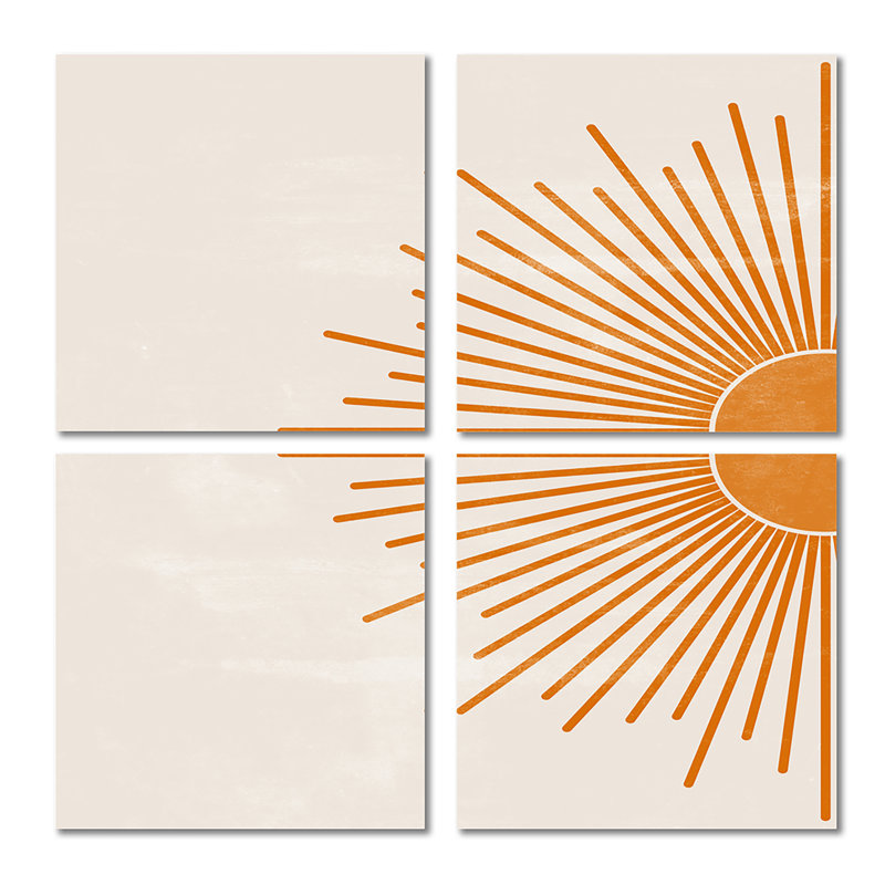 «Orange Sun Print I» - ensemble d'art moderne sur toile 4 pièces