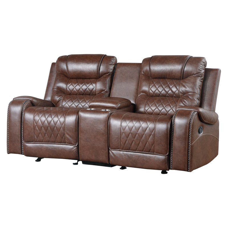 Natiley 77.5'' Faux Leather Reclining Loveseat, Brown