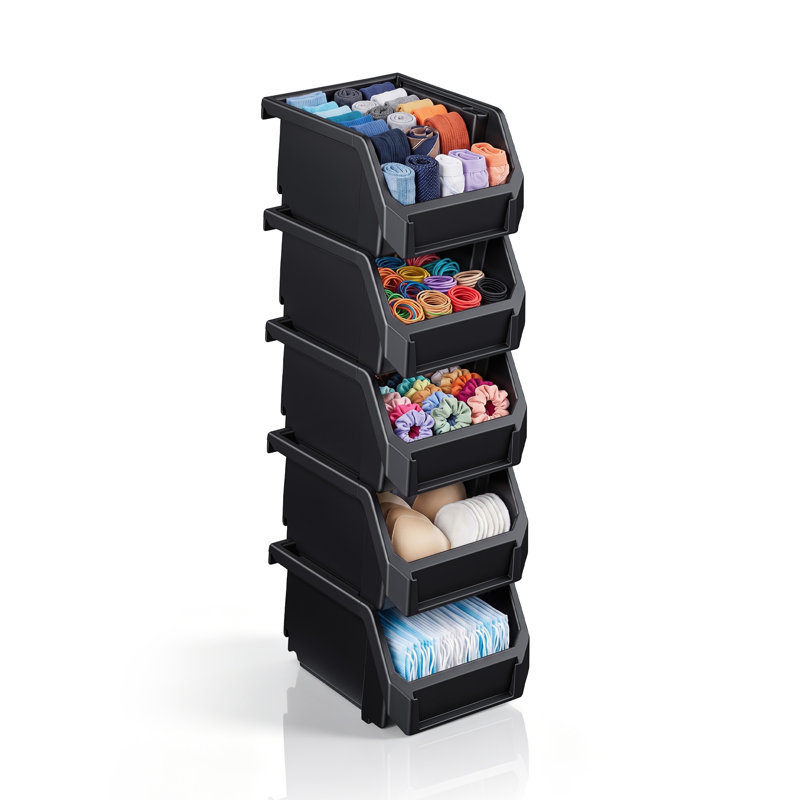 Sorbus 5 Pack Extra Small Open Front Stackable Clothing Storage Bin – Closet & Wardrobe Organizer, Black