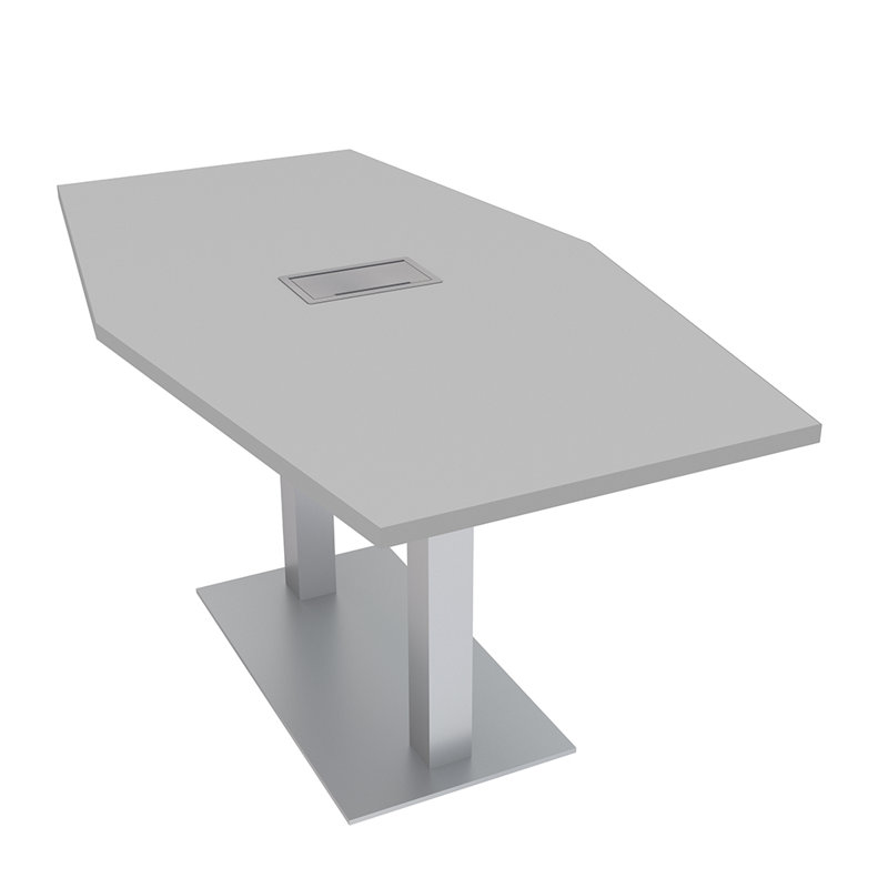 Table de conférence hexagonale avec alimentation et données, L 60 po x l 36 po, Gris clair, Argent argent