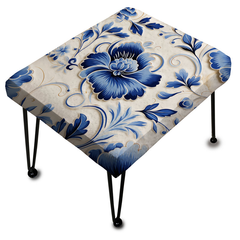 Neo Victorian Cobalt Motifs Victorian Pattern - Floral Rectangle Ottoman