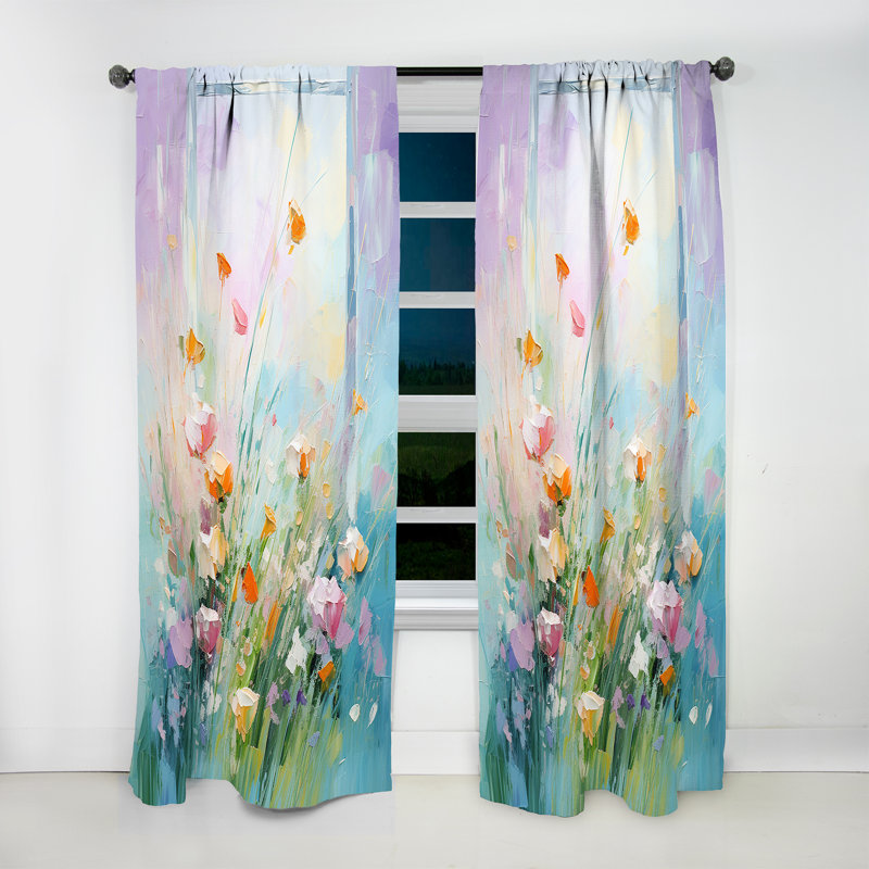 Jonah Yellow And Pink Meadows Breeze III - Meadow Curtain - Velvet Room Darkening - 1 panel, 52" W x 84" L