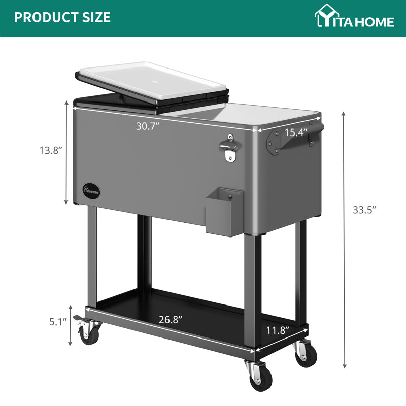 YITAHOME 80 Quarts Serving Station / Cart Cooler with wheels, Gray