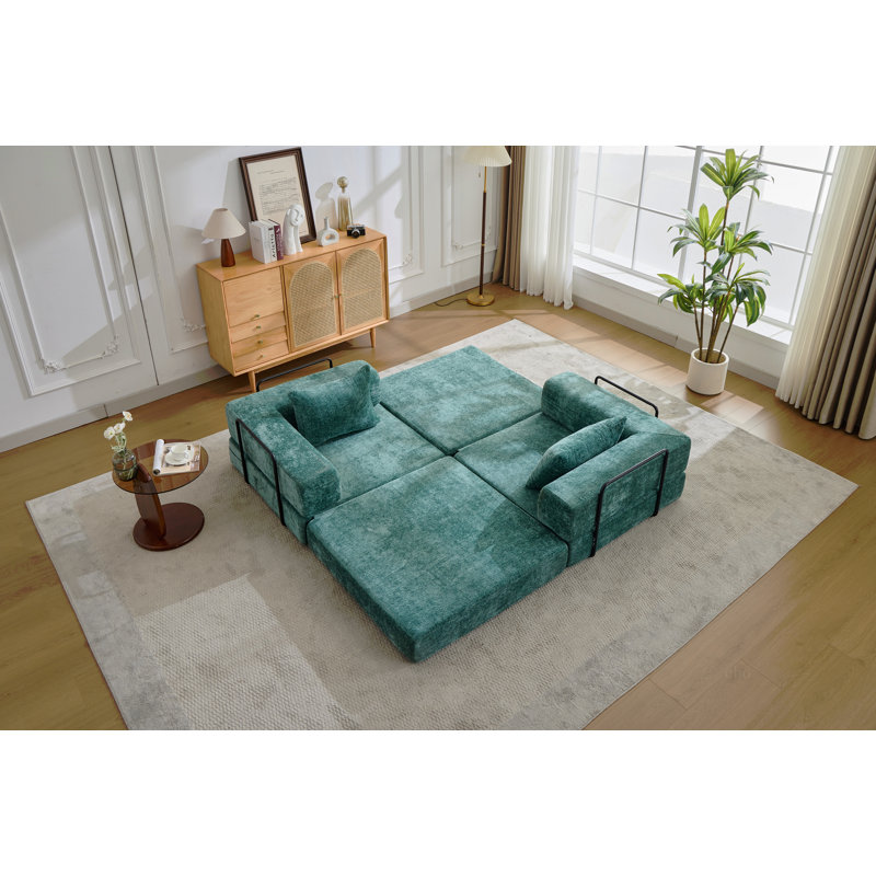Canapé à compression, canapé-lit convertible au sol avec structure de forme fixe, canapé modulaire sans os sans causeuse, sans assemblage requis, tissu chenille, pour la chambre à coucher du salon