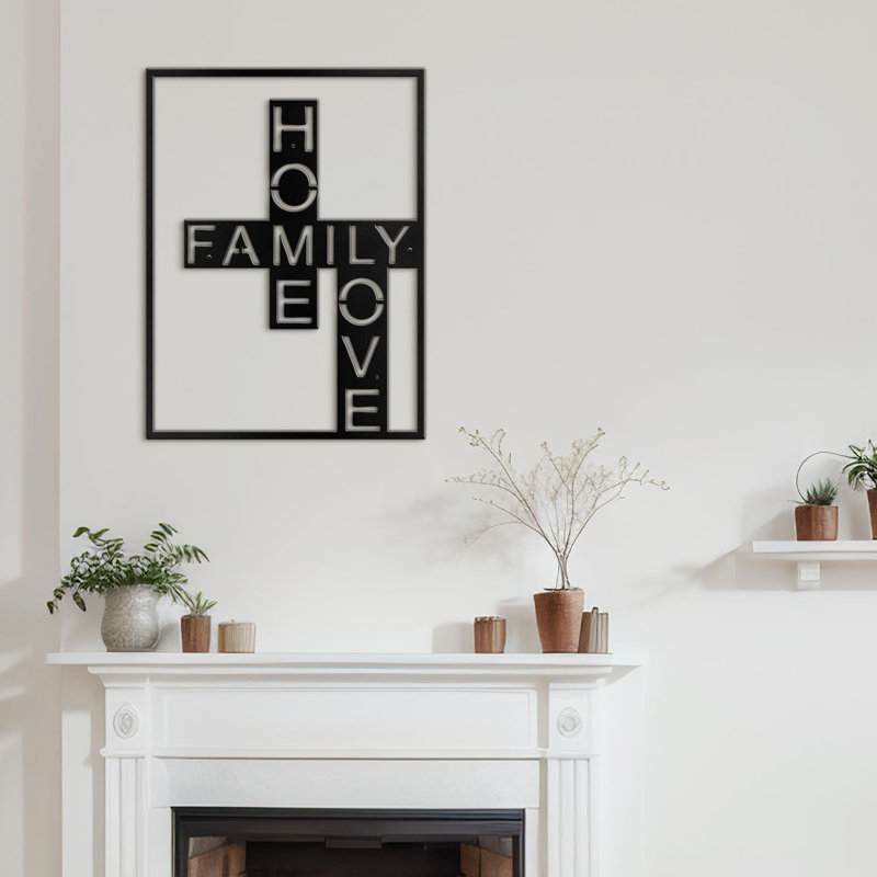 Décoration murale en métal, H 20 po x l 20 po x P 0,05 po, Noir