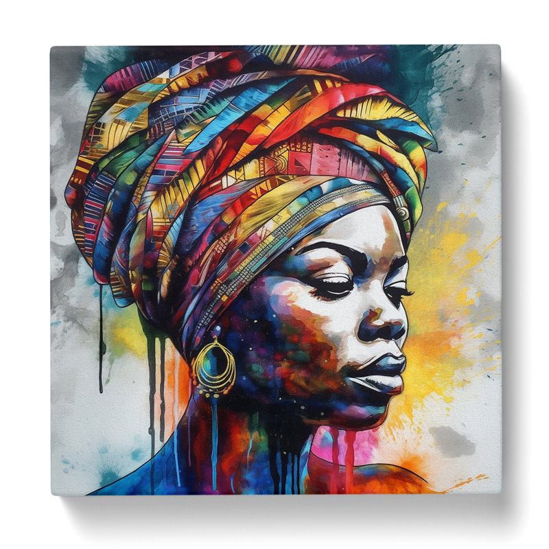 African Woman Crayon Art - Wrapped Canvas, 35cm H x 35cm W x 3cm D