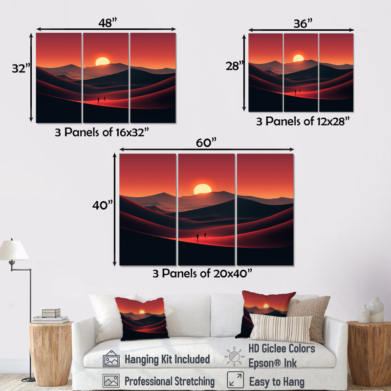 Marcher dans le désert du Sahara au coucher du soleil I - désert, art mural, Toile tendue, H 28 po x l 36 po x P 1 po