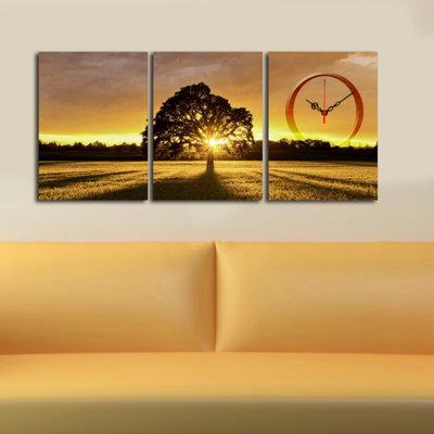 Stylish 3-Piece Decorative Canvas Wall Clock Set, Suede Canvas, Total Size: 35.4 x 15.0 inches | 100% Wooden Frame, Thickness: 1.2 inches | Perfect for Home Decor, Modern Aesthetic & Unique Timekeeping