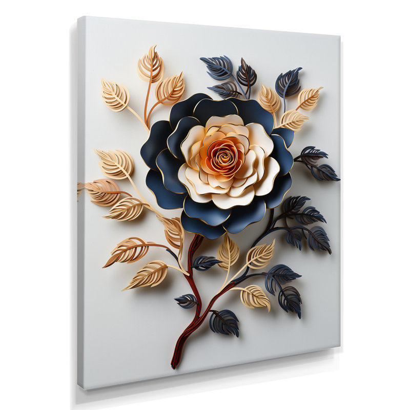 Minimal bleu ornemental rose - Art mural rose, Toile tendue, H 20 po x l 12 po x P 1 po