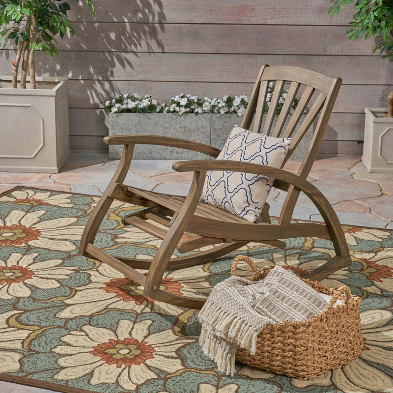 Chaise berçante en bois d'acacia avec repose-pieds rétractable, Gris