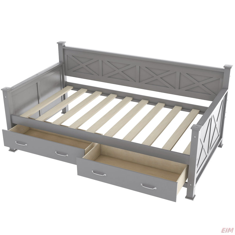 Twin Size Daybed With 2 Large Drawers, X-Shaped Frame, Modern And Rustic Casual Style Daybed (Daybed), Gray
