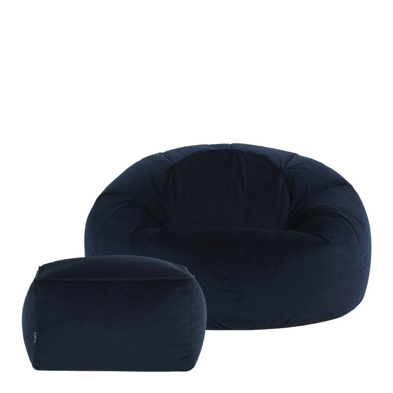 Kingston Velvet Bean Bag and Square Footstool, Midnight Blue