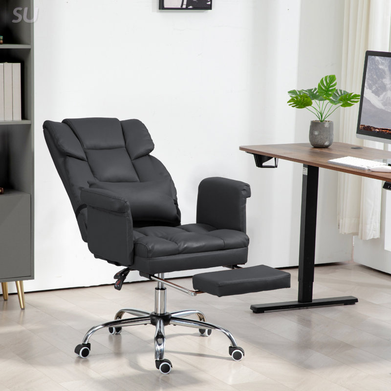 Fauteuil de direction, fauteuil de bureau ergonomique en cuir synthétique, fauteuil inclinable et pivotant avec repose-pieds et support lombaire