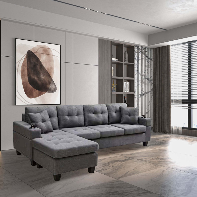 96.06'' Sofa, Gray Fabric, Left Facing