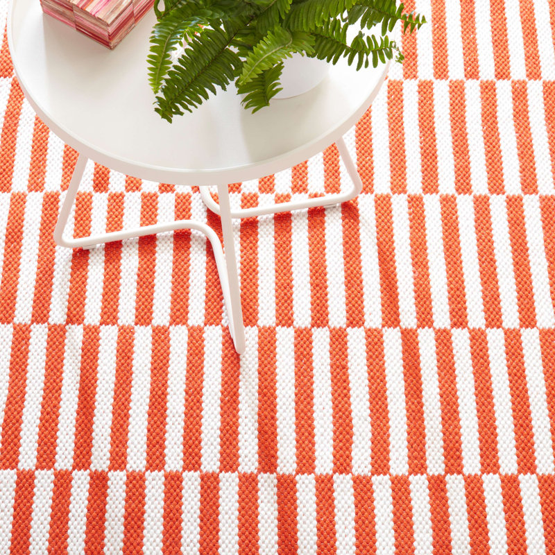 Sailing Stripe Tangerine Handwoven Indoor/Outdoor Rug, Rectangle 2' x 3'