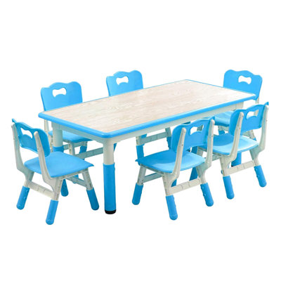 Ensemble de table et de chaises pour enfants, bureau à hauteur réglable avec 6 sièges pour les enfants de 2 à 10 ans, bleu