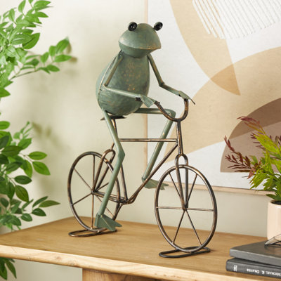 Cole And Metal On Bicycle Frog Decorative Garden Sculpture With Gold Accents