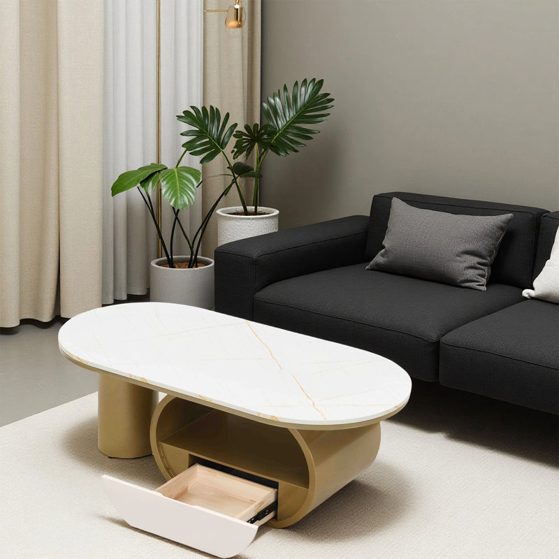 47.24'' Oval Coffee Table, White/Golden