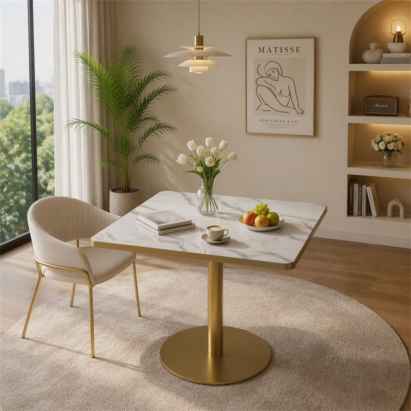 Table de salle à manger 31,5 po, White/Grey/Gold