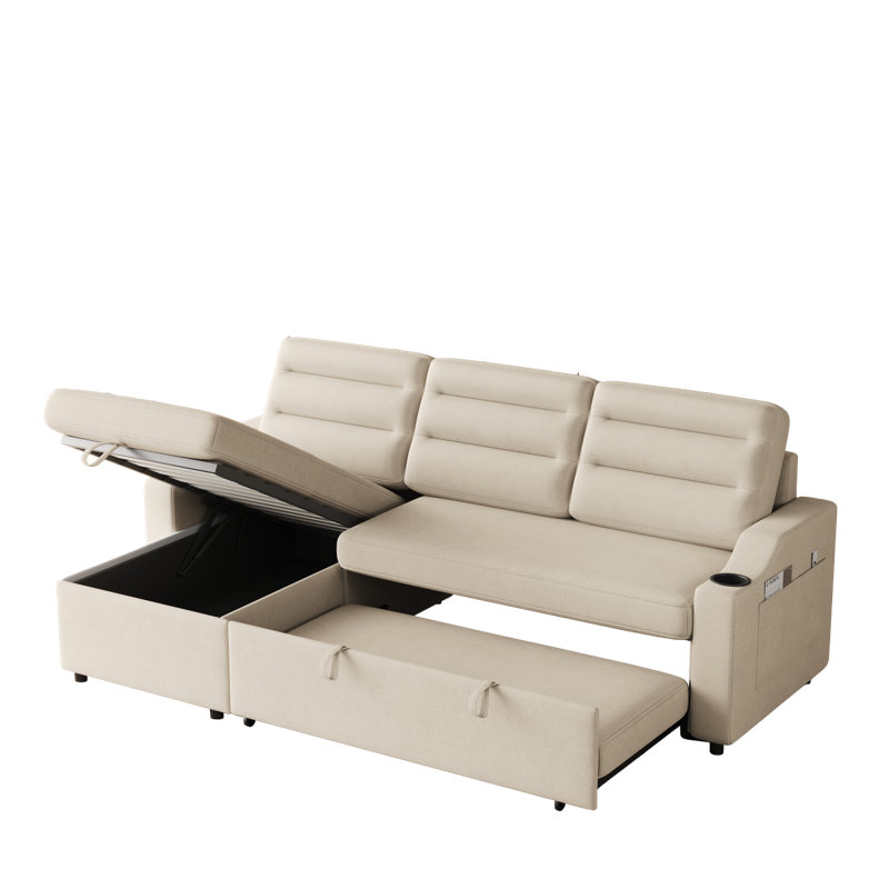 Canapé-lit moderne convertible de 83,5 po avec canapé-lit convertible en polyester, Tissu beige