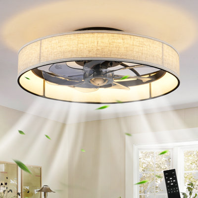 20'' Farmhouse Reversible Caged Ceiling Fan With Fabric Shade, LED Light And Remote Control