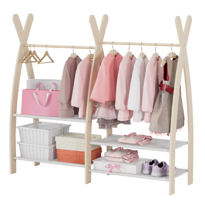 37.6'' Height Piney Clothes Rack with 4 storage shelves