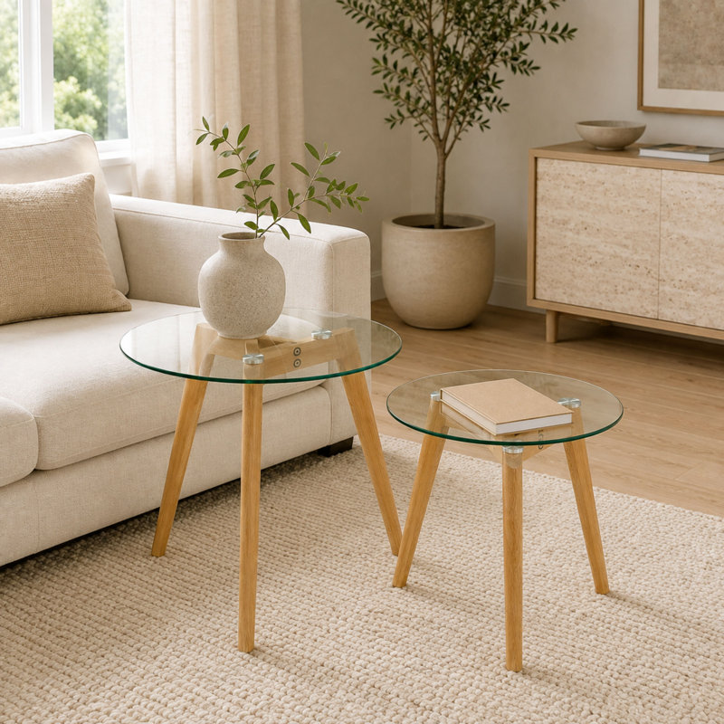 Ensemble de deux tables gigognes modernes Ely, Naturel