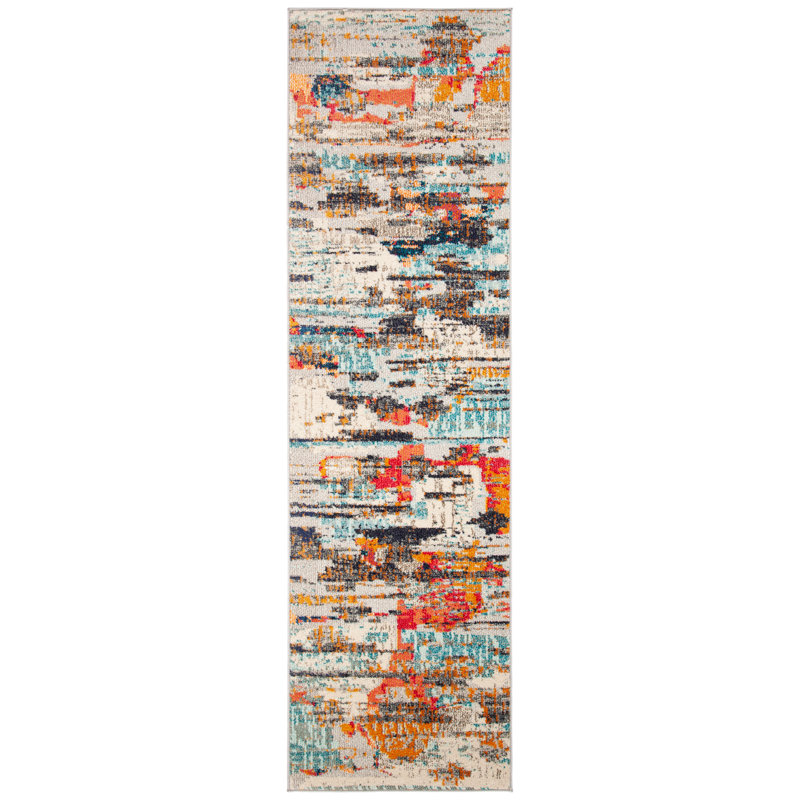 Riccio Abstract Ivory/Multi Area Rug, Runner 2' x 8'