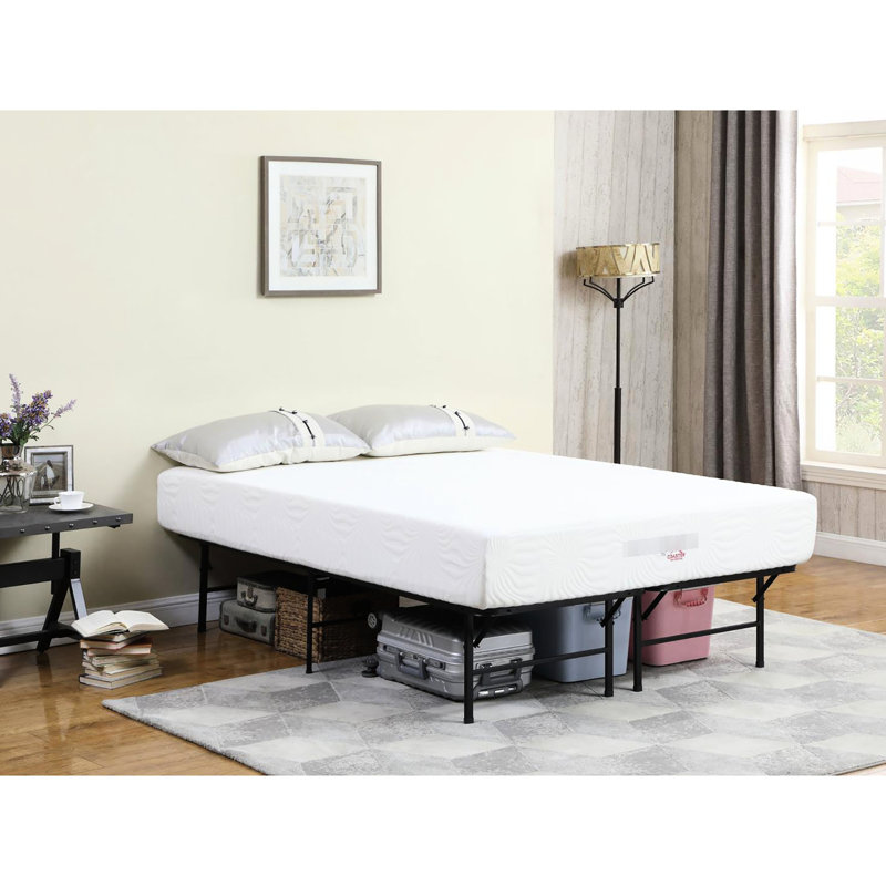 Support de matelas pour grand lit noir, acier robuste, pliable pour l'espace, capacité de charge de 750 lb, structure de support, finition