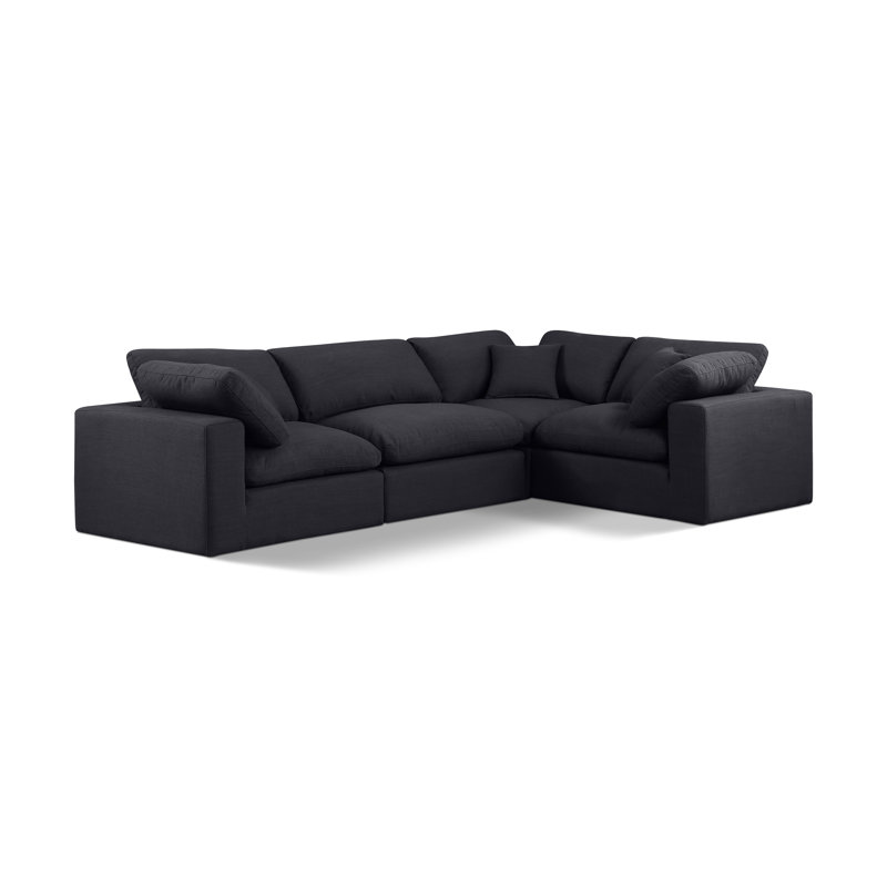 Canapé modulaire rembourré 4 pièces Hinrich, Tissu texturé en lin noir