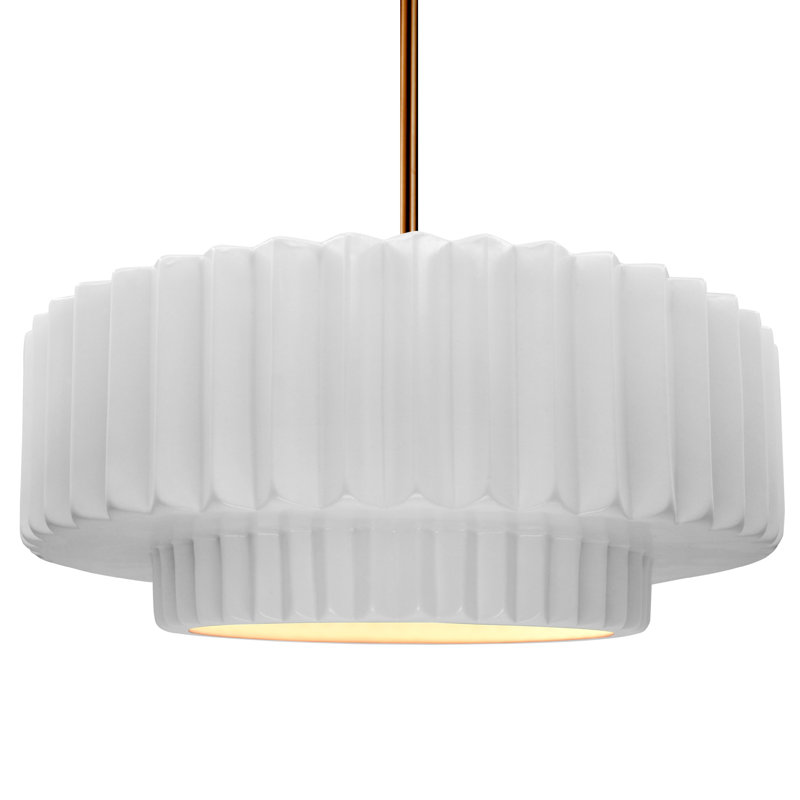 Luminaire suspendu 1 lumière Meydan, H 6 po x l 16,25 po x P 16,25 po, Blanc brillant / blanc brillant, Laiton brossé