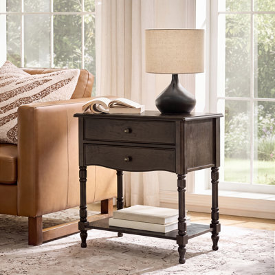 Lassiter 30''W Transitional Solid Wood Spindle Legs End Table with Pull-Out Shelf And Charging Station