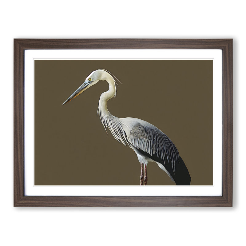 A Head Turning Heron Bird - Single Picture Frame Print, 34cm H x 46cm W x 2cm D, Walnut