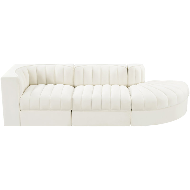 Tissu d'ameublement en velours Demars 3 pièces Canapé modulaire modulaire, Cream Velvet, 27" H x 112" W x 34" D
