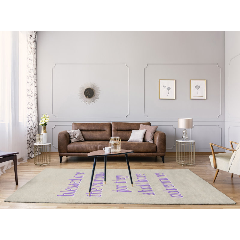 Tapis en poly-chenille à citation manuscrite, Rectangle 5 pi x 7 pi