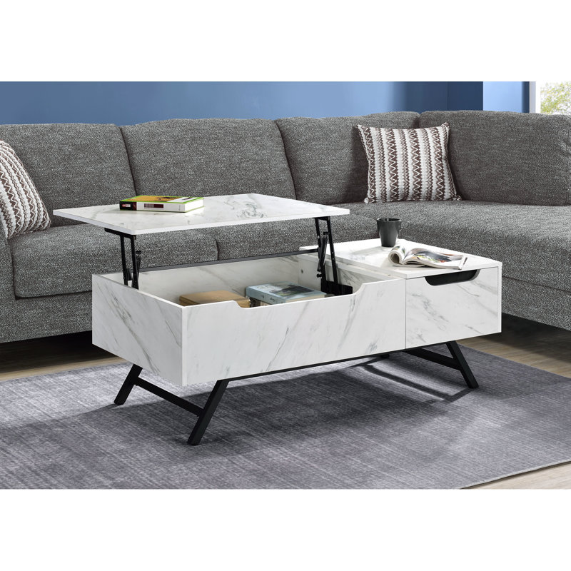Table basse rectangulaire en faux grain de marbre blanc Allsup