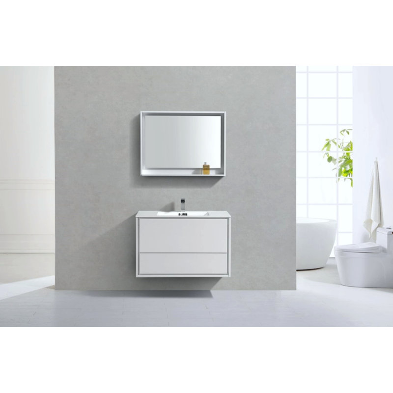 Trieu 35.5 " W Single Vanity Bathroom Vanity With Acrylic Top, Gloss White