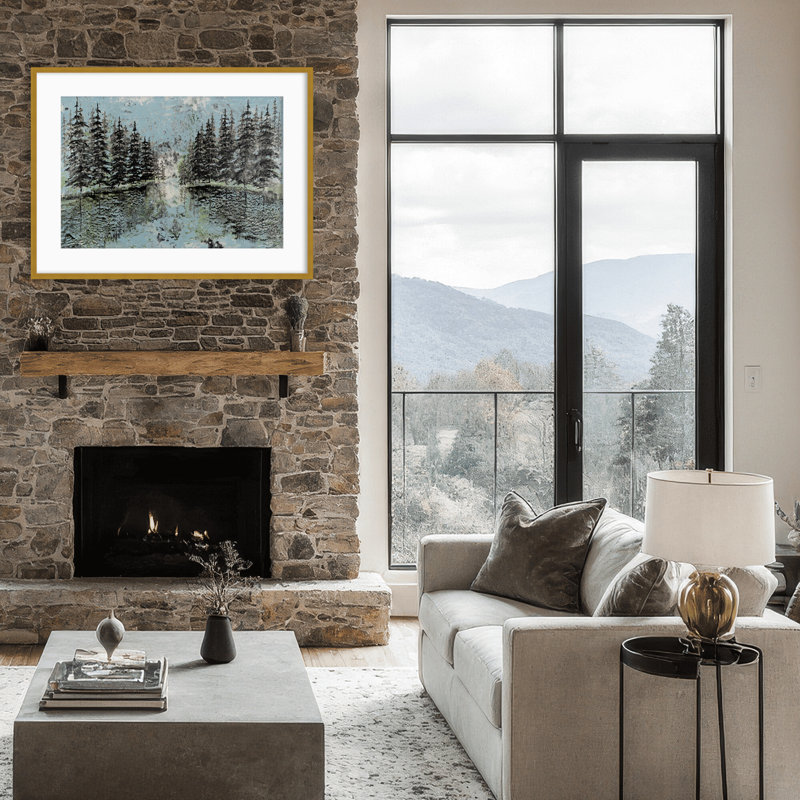 Nature Inspired "Evergreen Reflection" Canvas Wall Art By Karen Biery, 12" H x 16" W, Framed Print, White