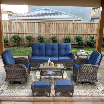Ensemble de conversation de patio 7 pièces avec chaises berçantes et repose-pieds Gaetanino