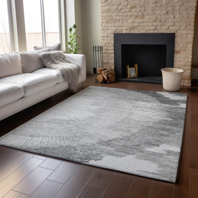Tapis gris Cerrito lavable à la machine de qualité supérieure, Rectangle 10 pi x 14 pi