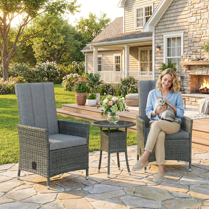 2 - Person Patio Dining Set with Round Table, Dark Grey