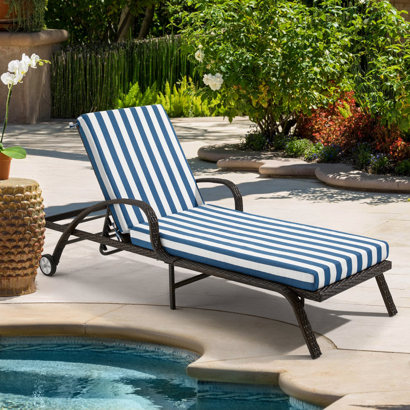 Coussin de chaise longue d'extérieur, Lin bleu / blanc Cabana, 2