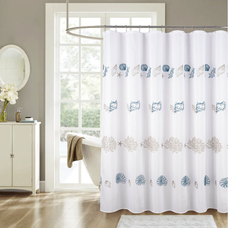 Rideau de douche Somi Coastal Seashells, Bleu marine