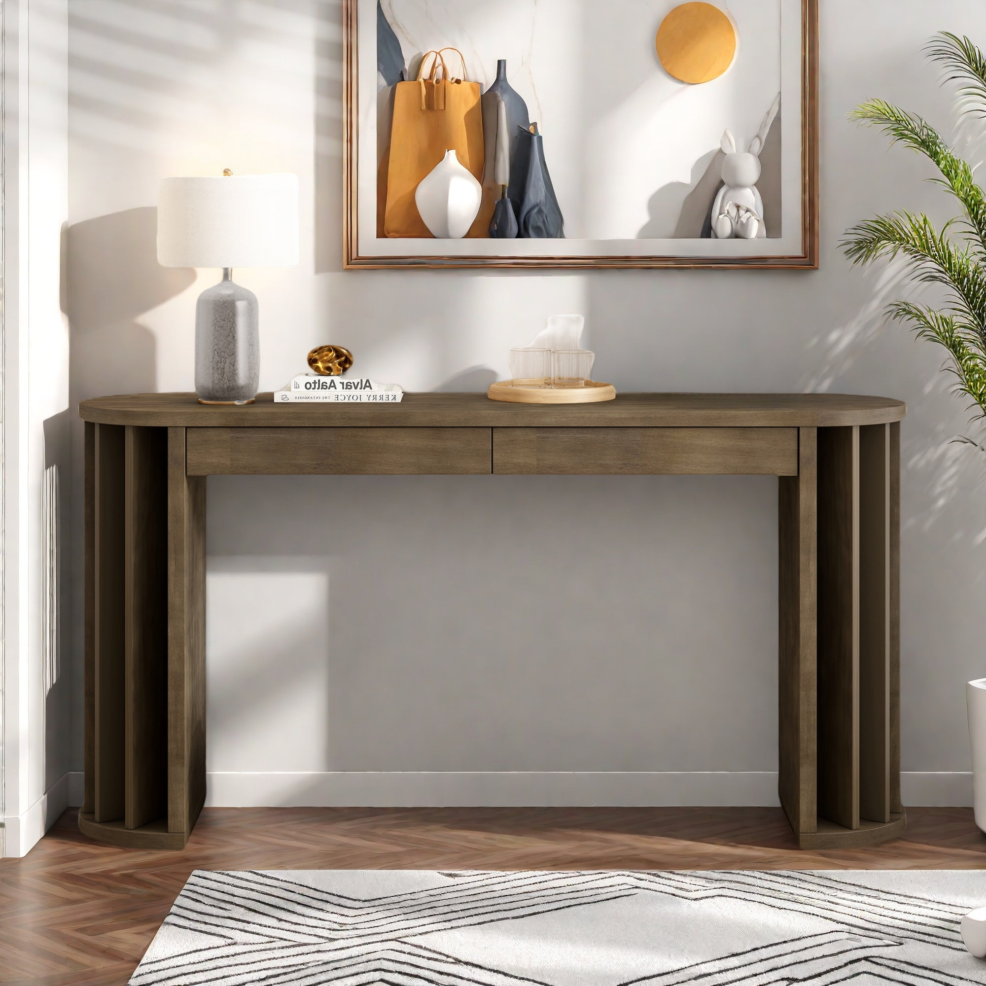 Straight Table Design Latitude Run® Console Table With Curved And Straight Line Design And 2 ...