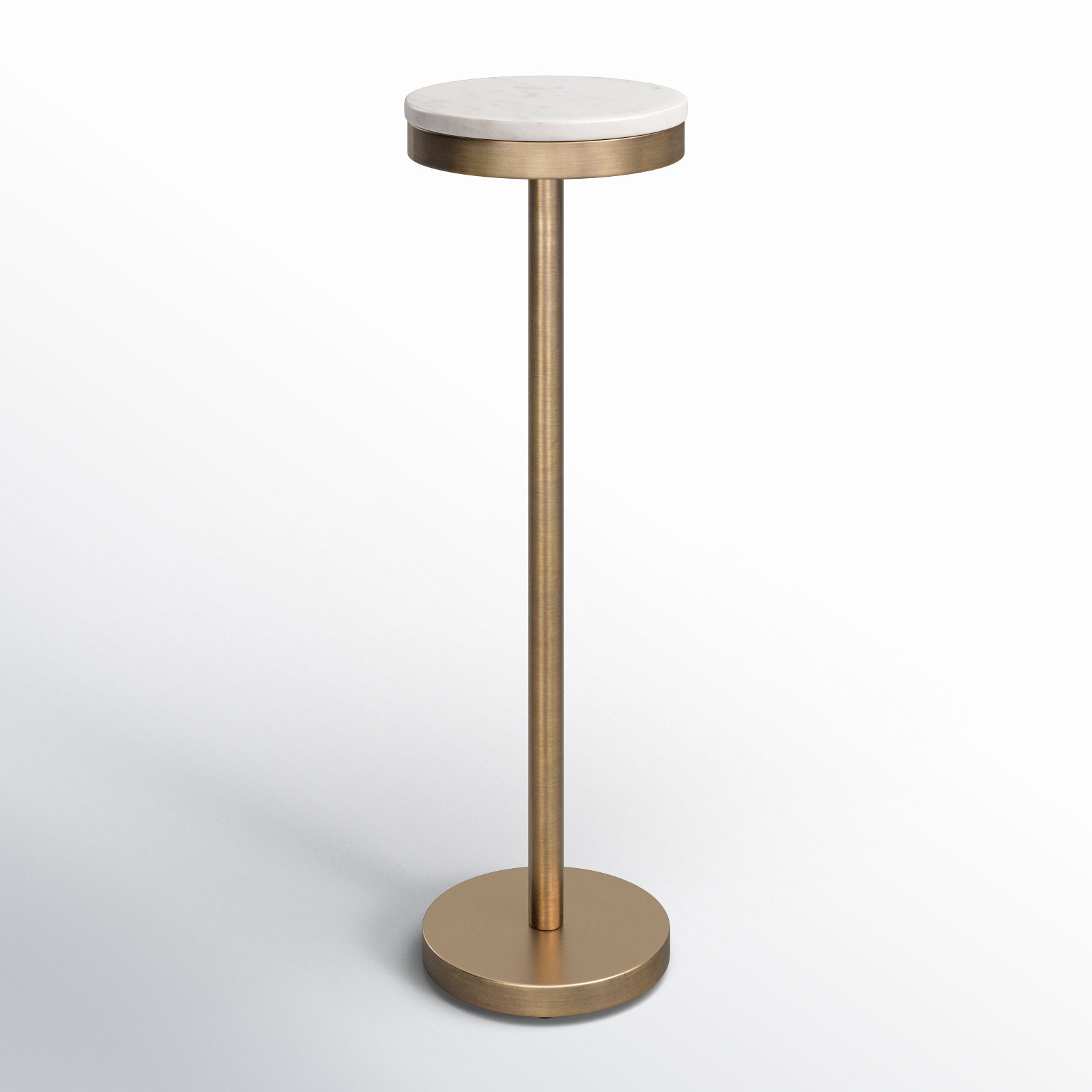 Isaac 8" Genuine Marble End Table, Antique Brass, White Marble