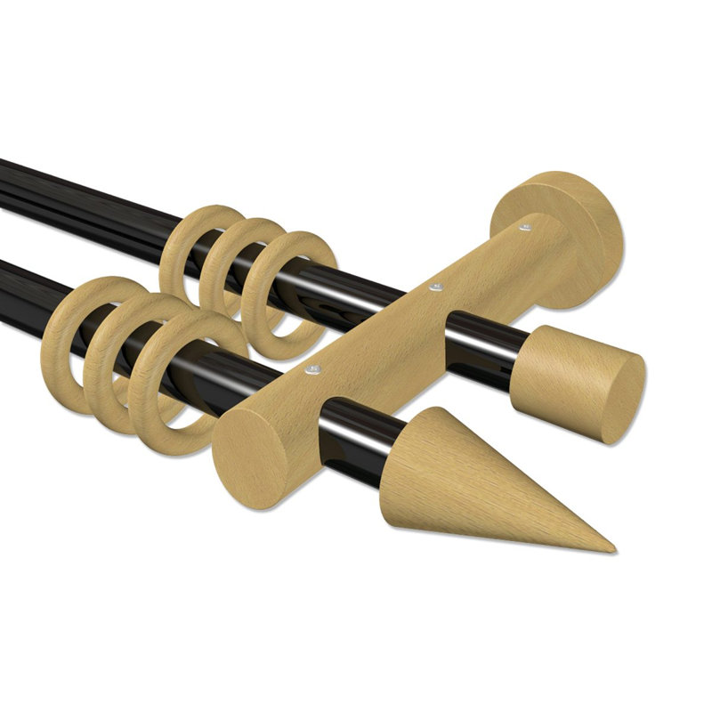 Aquinnah Curtain Pole Set, 5cm H x 240cm W, Black/Beech