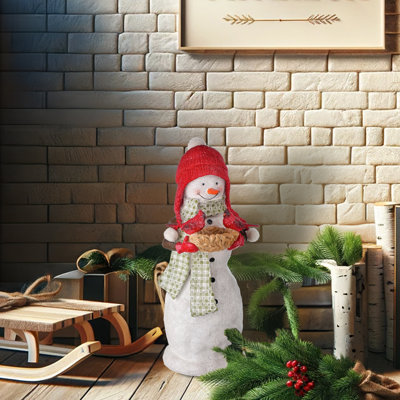 20.5" Resin Snowman Feeding Cardinals