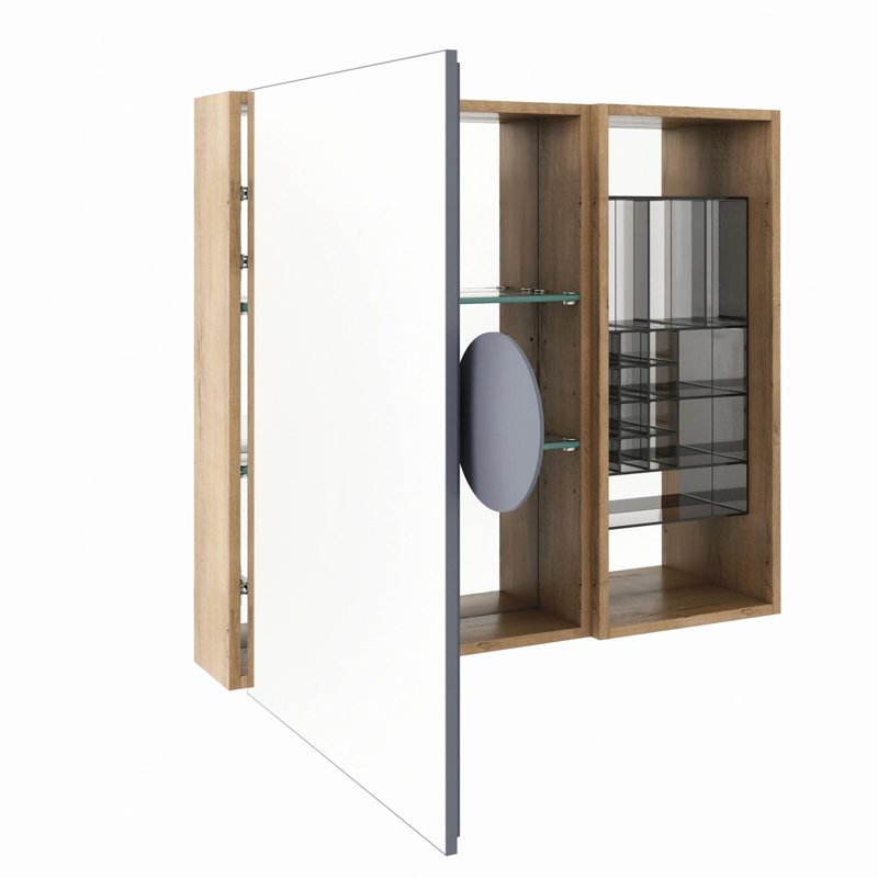 Armoire de salle de bain avec rangement, armoire à pharmacie murale avec porte miroir, tablettes réglables en verre, contreplaqué